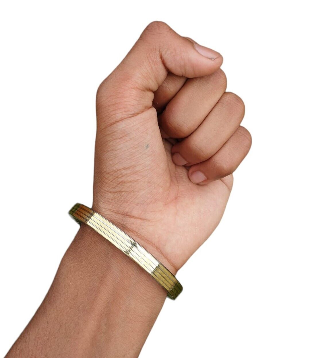 Stainless Steel Flat Kara with Smooth Brass Lines Sikh Kada Singh Kaur Bangle N11R