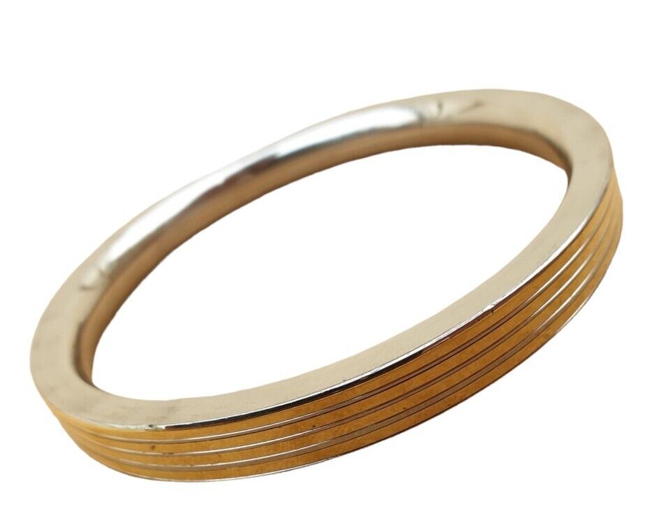 Stainless Steel Flat Kara with Smooth Brass Lines Sikh Kada Singh Kaur Bangle N11R