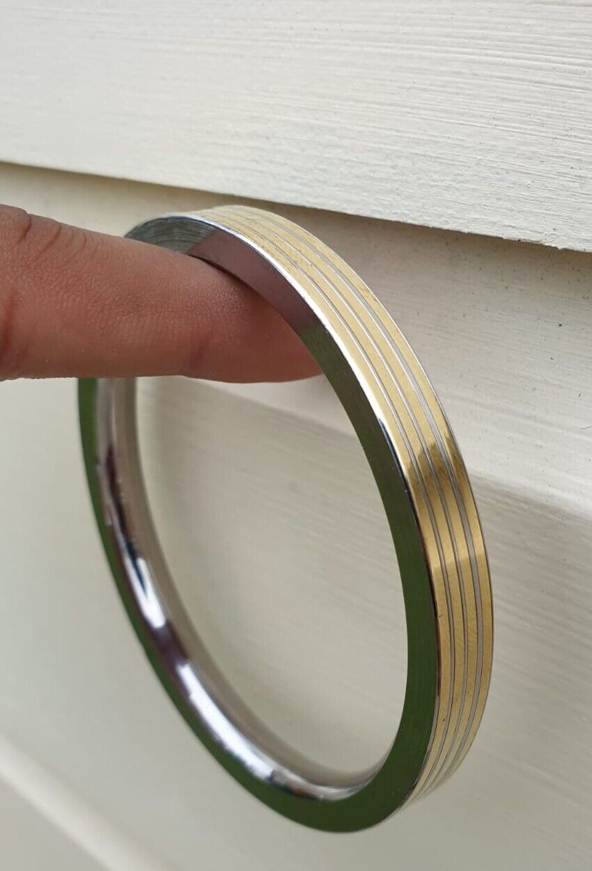 Stainless Steel Flat Kara with Smooth Brass Lines Sikh Kada Singh Kaur Bangle N11R