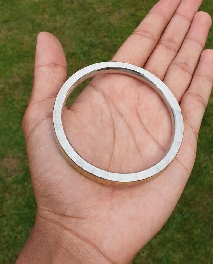 Stainless Steel Flat Kara with Smooth Brass Lines Sikh Kada Singh Kaur Bangle N11R