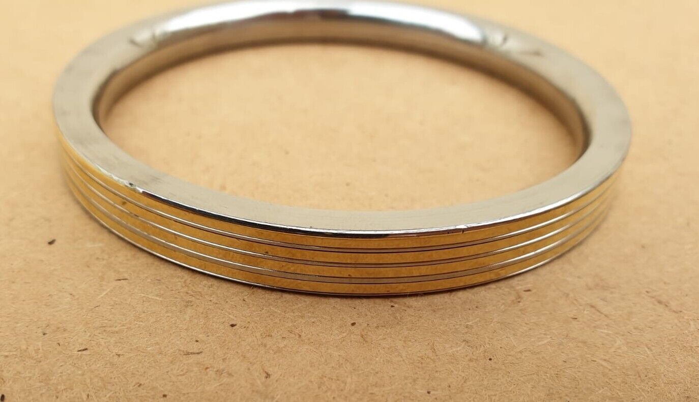 Stainless Steel Flat Kara with Smooth Brass Lines Sikh Kada Singh Kaur Bangle N11R
