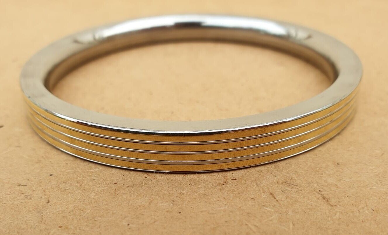 Stainless Steel Flat Kara with Smooth Brass Lines Sikh Kada Singh Kaur Bangle N11R