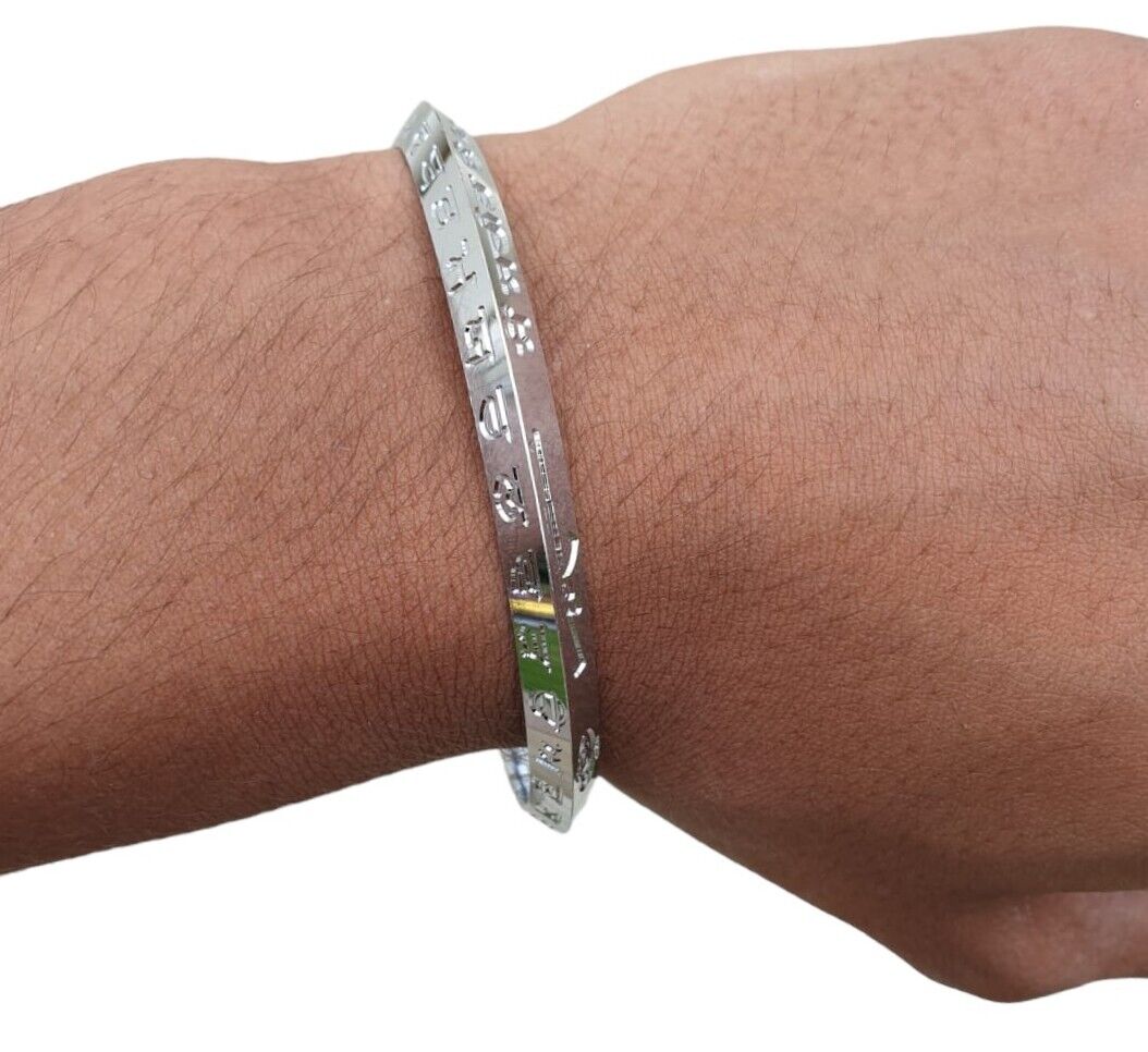 Gurmukhi Alphabet Kara Silver Plated Sant Bhindranwale Words Sikh bangle New N13R Bracelet Unisex design