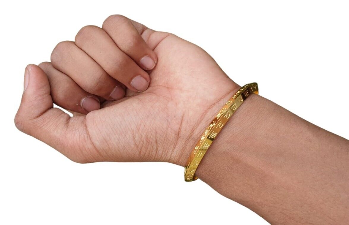 Gurmukhi Alphabet Kara Gold Plated bangle Sant Bhindranwale Words Sikh Kada N14R Unisex Bracelet