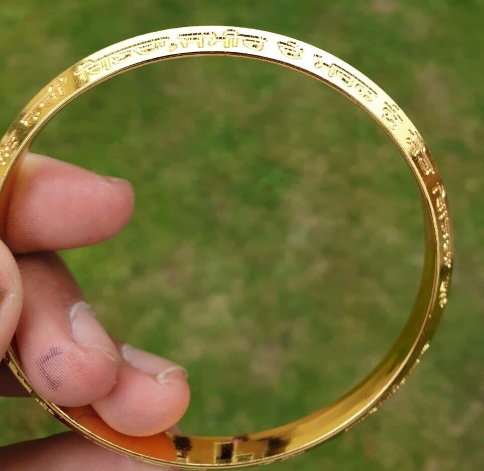 Gurmukhi Alphabet Kara Gold Plated bangle Sant Bhindranwale Words Sikh Kada N14R Unisex Bracelet