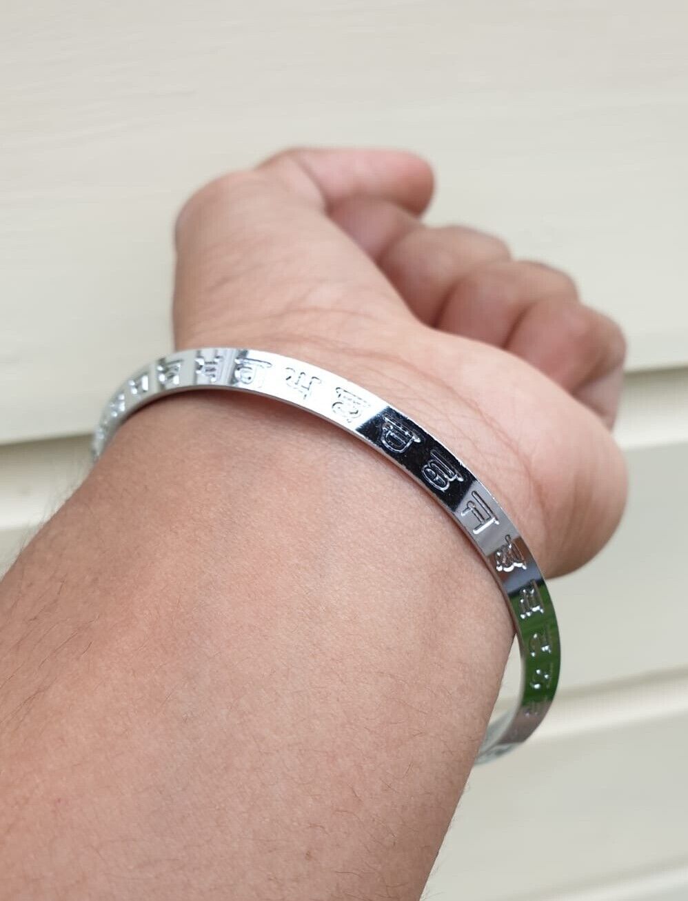 Gurmukhi Alphabet Kara Silver Plated Sant Bhindranwale Words Sikh bangle New N13R Bracelet Unisex design