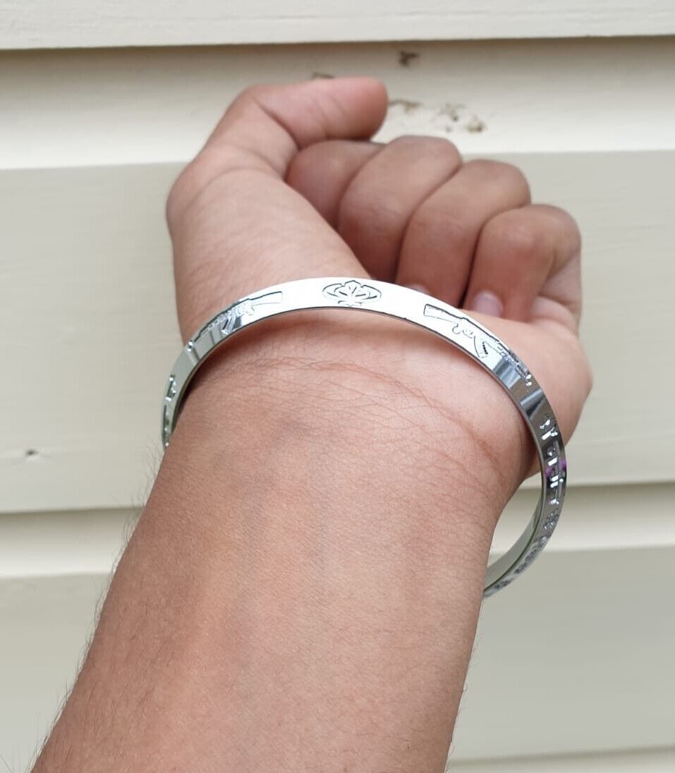 Gurmukhi Alphabet Kara Silver Plated Sant Bhindranwale Words Sikh bangle New N13R Bracelet Unisex design