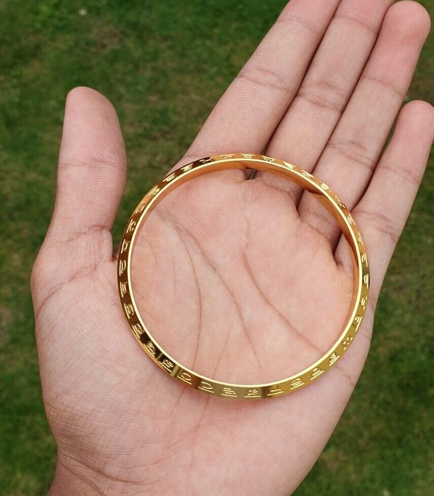 Gurmukhi Alphabet Kara Gold Plated bangle Sant Bhindranwale Words Sikh Kada N14R Unisex Bracelet