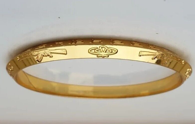 Gurmukhi Alphabet Kara Gold Plated bangle Sant Bhindranwale Words Sikh Kada N14R Unisex Bracelet