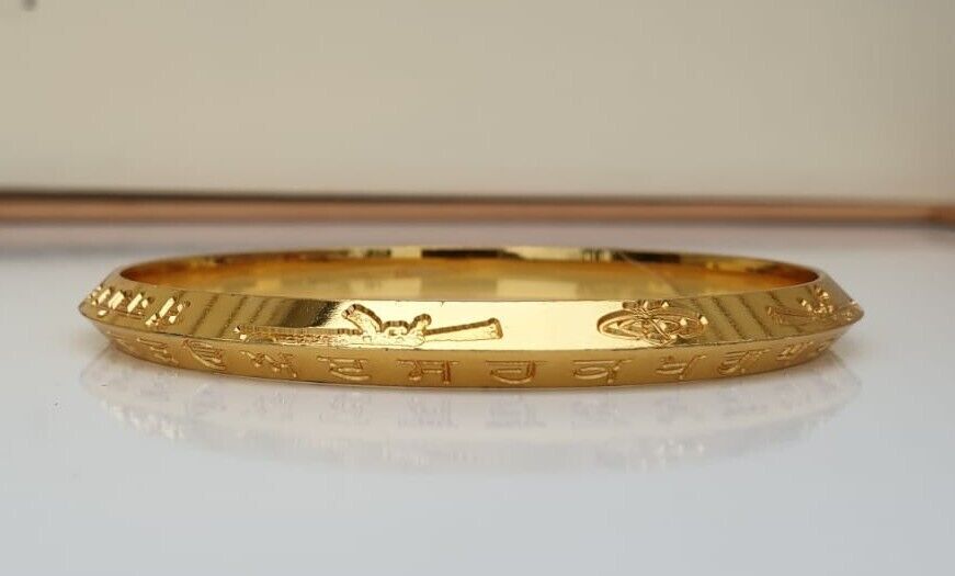 Gurmukhi Alphabet Kara Gold Plated bangle Sant Bhindranwale Words Sikh Kada N14R Unisex Bracelet