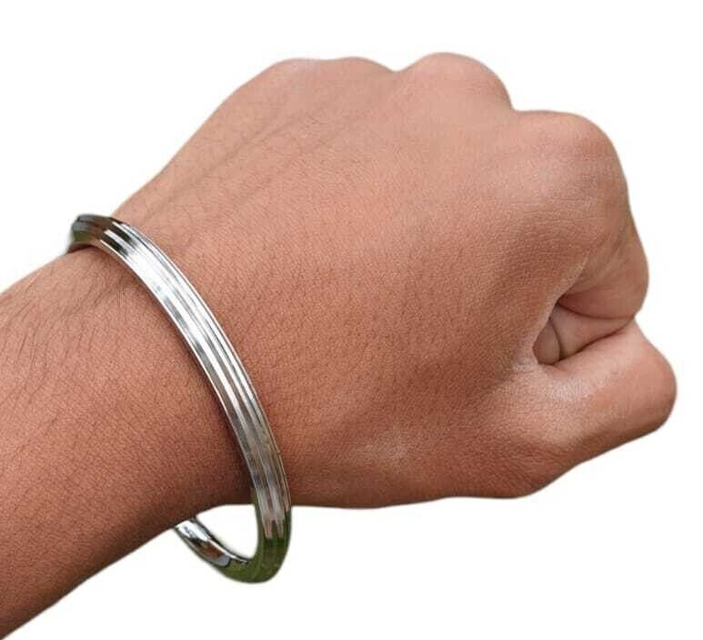 Stainless Steel Kara Sikh Bangle Singh Kaur Kada Lines Punjabi Bracelet Y10R New
