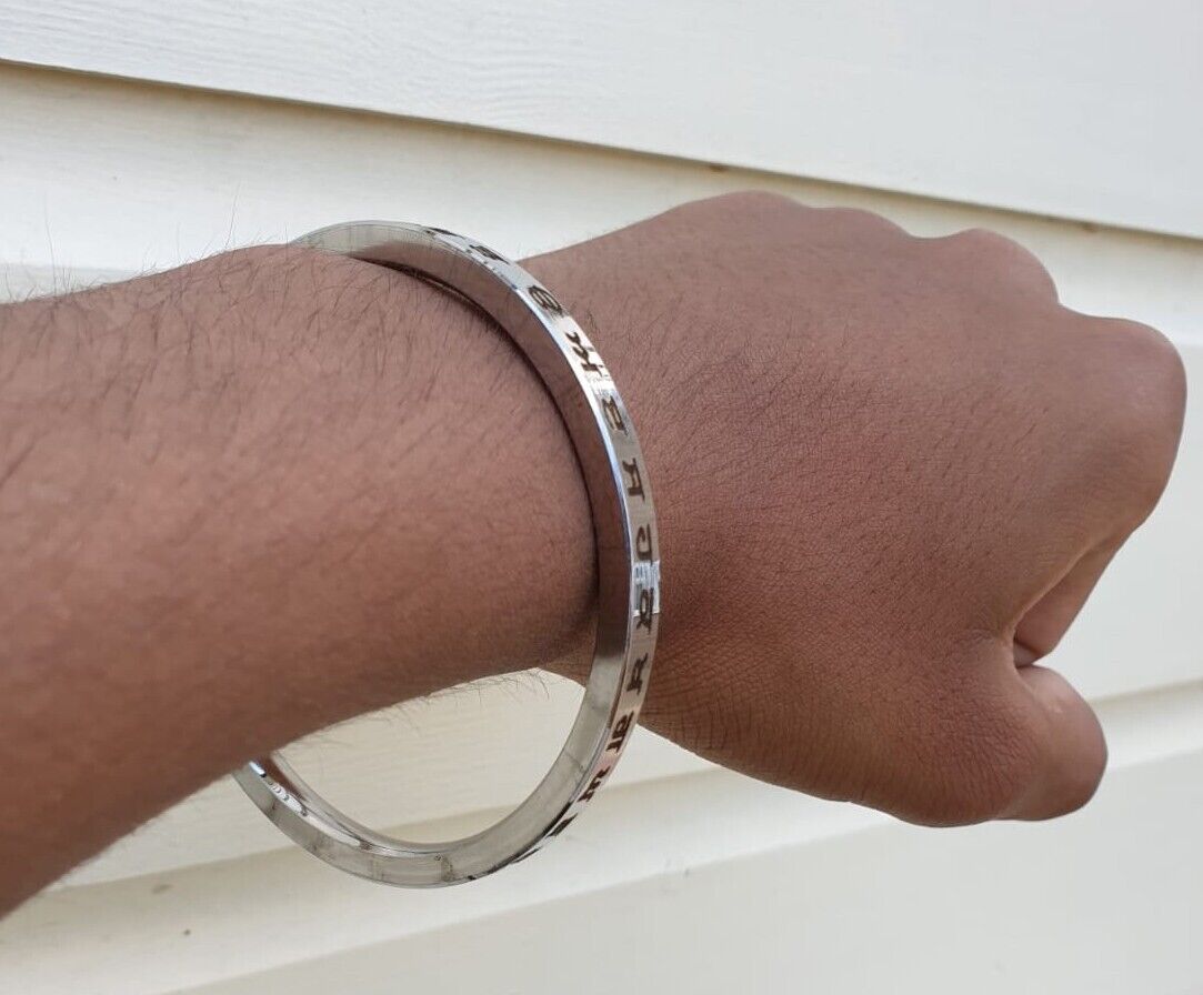 Sikh Kara Gurmukhi Punjabi Kada Singh Kaur Khalsa Smooth Flat Stainless Steel Y1R Bangle Bracelet Unisex Panjabi Karra Karha