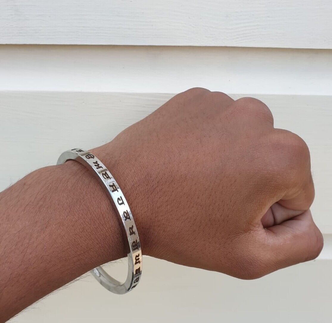 Sikh Kara Gurmukhi Punjabi Kada Singh Kaur Khalsa Smooth Flat Stainless Steel Y1R Bangle Bracelet Unisex Panjabi Karra Karha