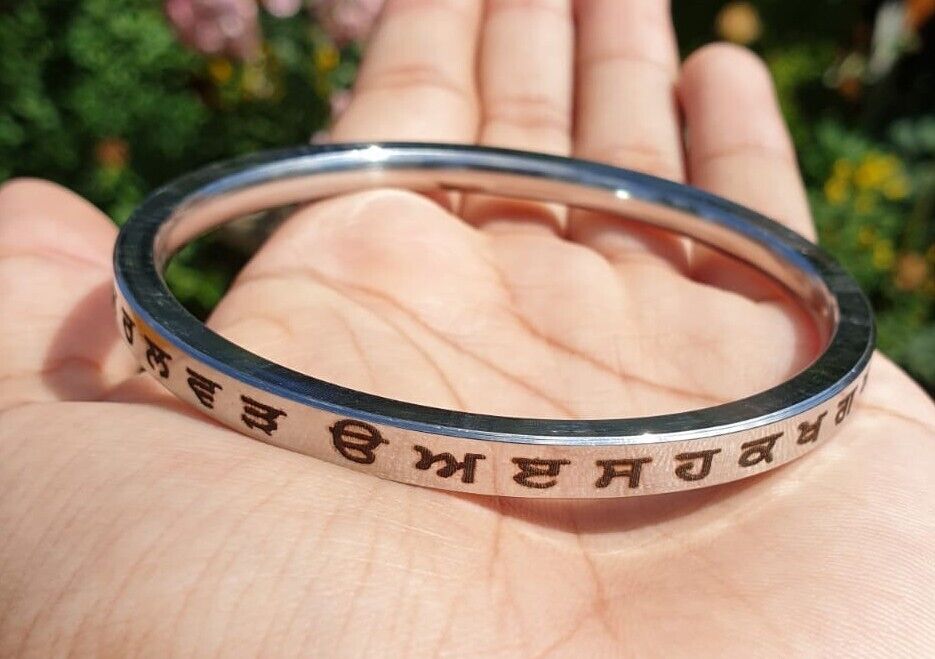 Sikh Kara Gurmukhi Punjabi Kada Singh Kaur Khalsa Smooth Flat Stainless Steel Y1R Bangle Bracelet Unisex Panjabi Karra Karha