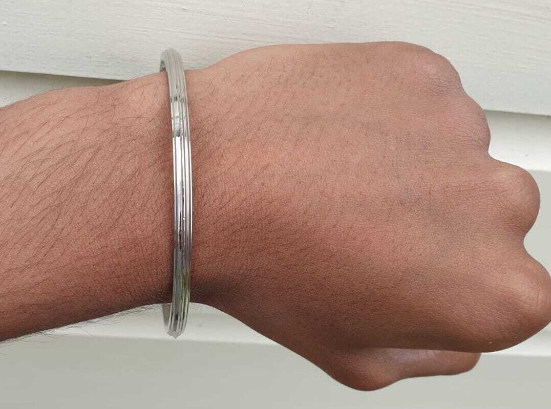 Stainless Steel Kara Sikh Bangle Singh Kaur Lines Kada Punjabi Bracelet Y13R New