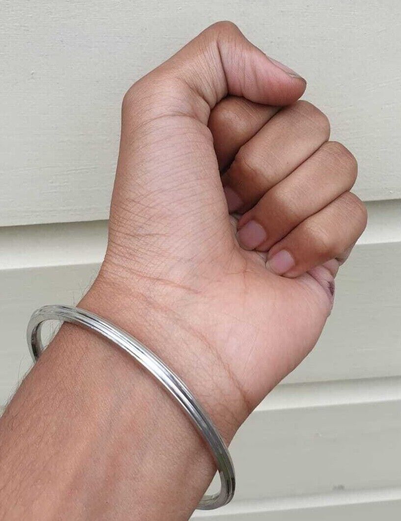 Stainless Steel Kara Sikh Bangle Singh Kaur Lines Kada Punjabi Bracelet Y13R New