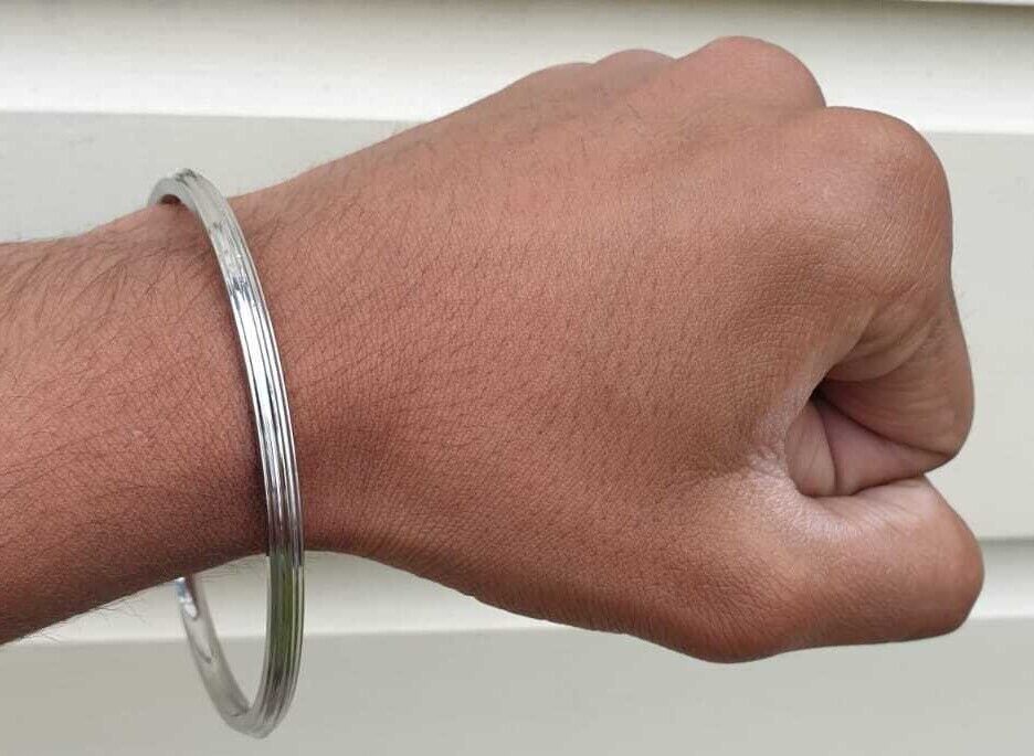 Stainless Steel Kara Sikh Bangle Singh Kaur Lines Kada Punjabi Bracelet Y13R New