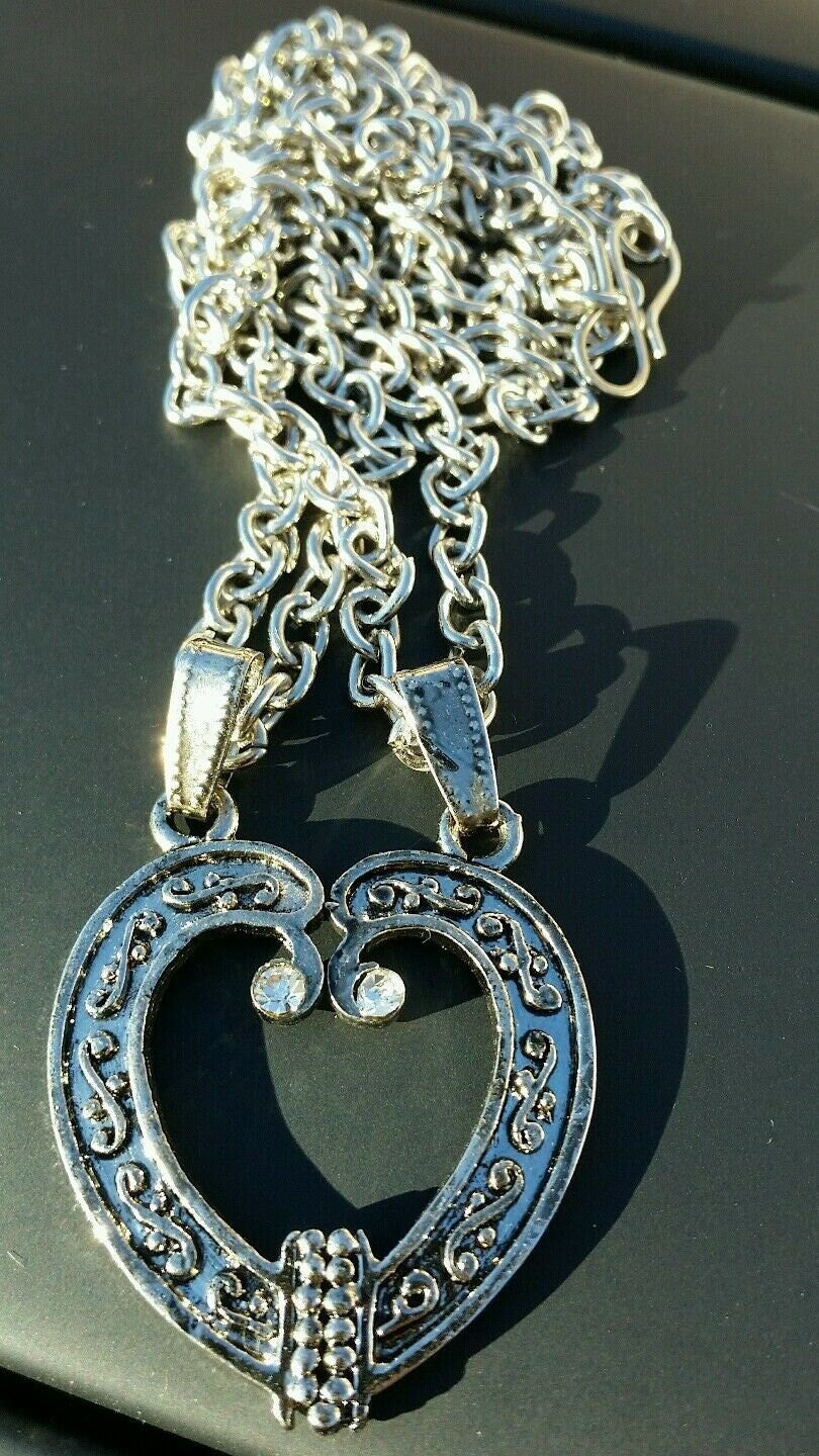 Silver plated two heart lovers talisman amulet pendant car rear mirror hanging