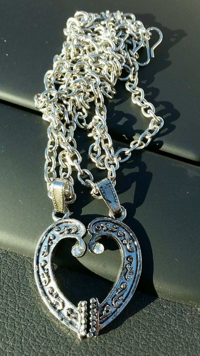Silver plated two heart lovers talisman amulet pendant car rear mirror hanging