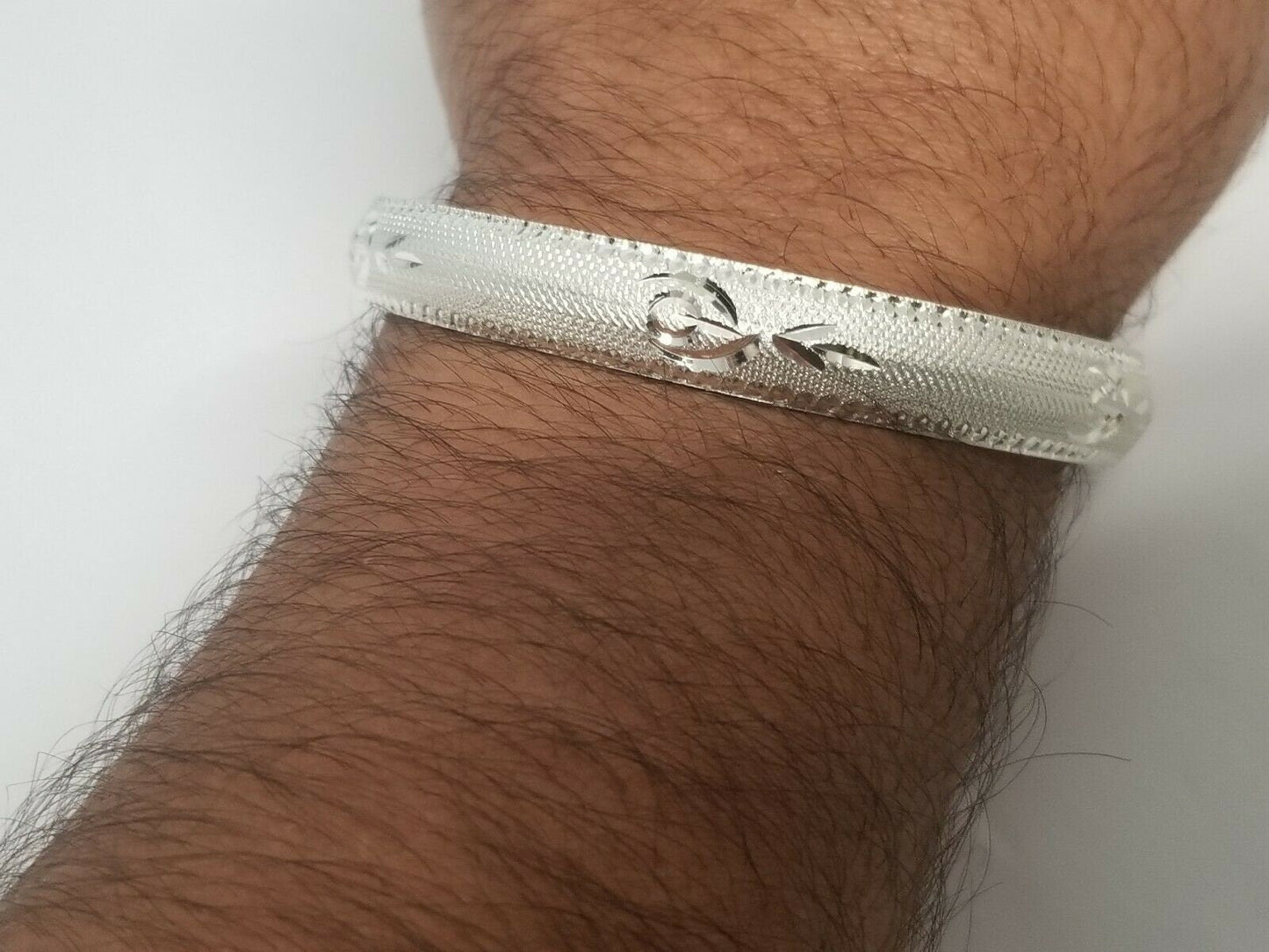 Silver plated laser engraved khandas sikh singh kaur khalsa kara bangle kada u2