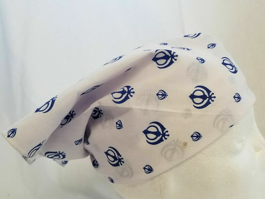 White Khanda Bandana Rumal Sikh Head Wrap Cotton Punjabi Singh Kaur khalsa Rumal
