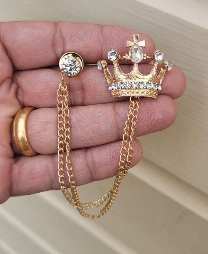 Crown Brooch Gold or Silver Plated Stunning Diamonte Designer Celebrity PIN U6