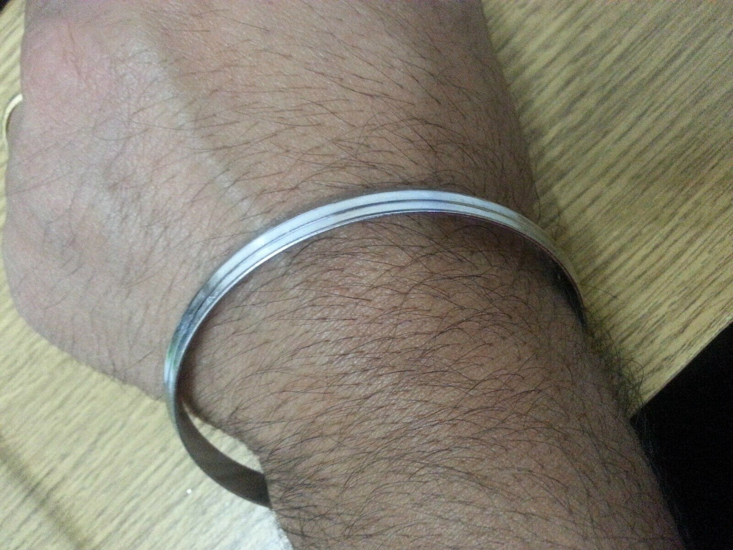 Stunning chrome plated silver tone 5 lines sikh khalsa kara bracelet bangle w
