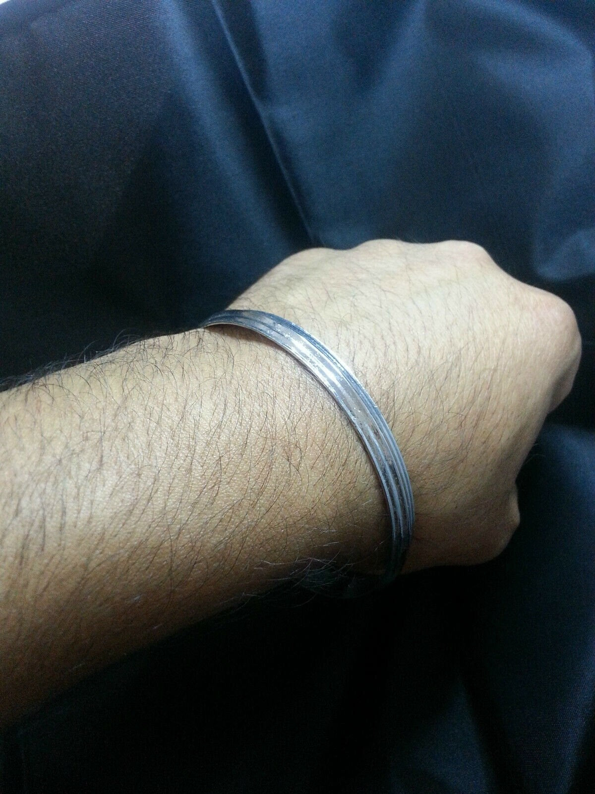 Stunning chrome plated silver tone 5 lines sikh khalsa kara bracelet bangle w