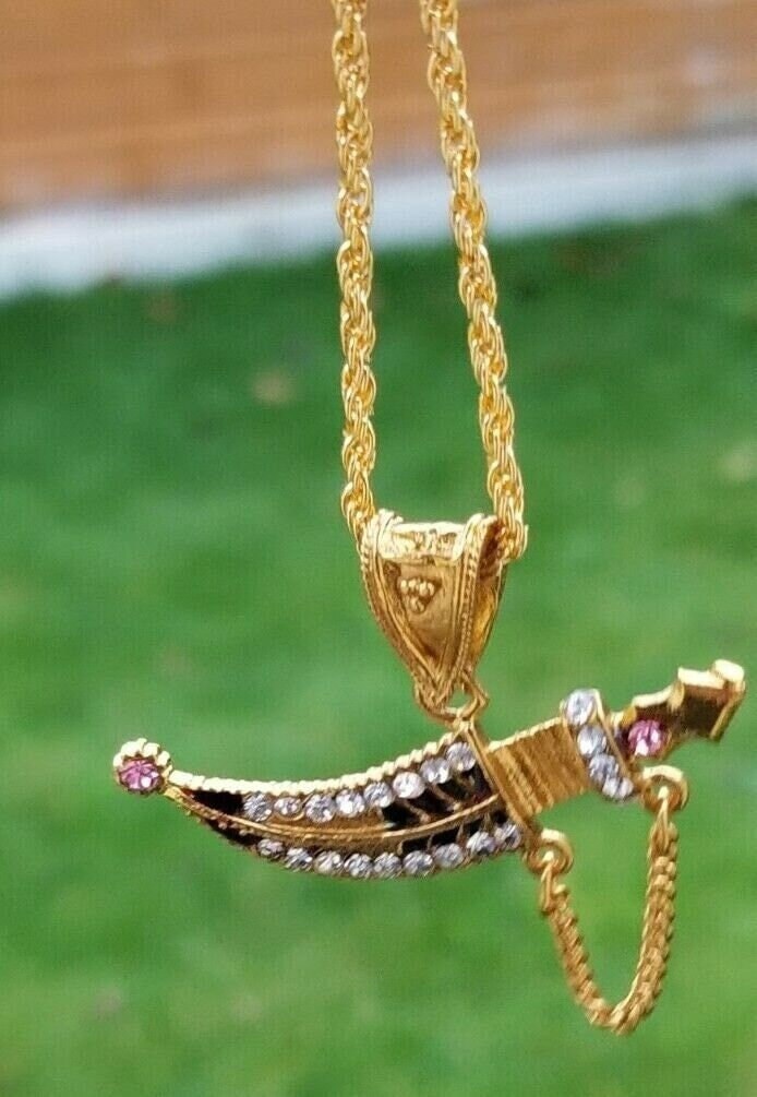 Punjabi Sikh Kirpan Pendant Gold Plated Necklace Adjustable Chain Panjabi UK New Gift