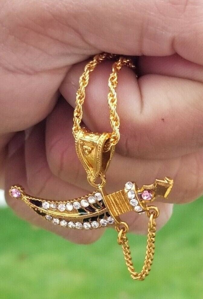 Punjabi Sikh Kirpan Pendant Gold Plated Necklace Adjustable Chain Panjabi UK New Gift