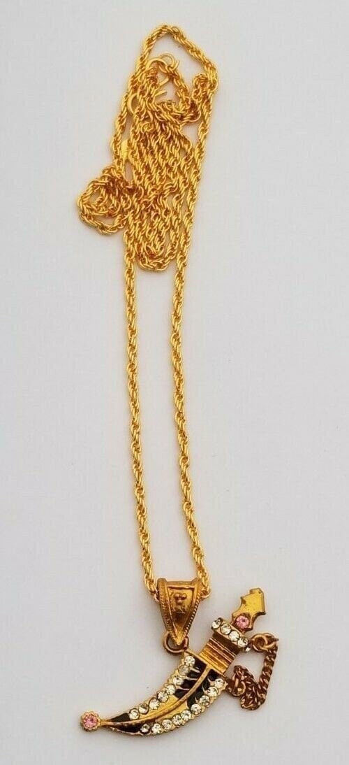 Punjabi Sikh Kirpan Pendant Gold Plated Necklace Adjustable Chain Panjabi UK New Gift
