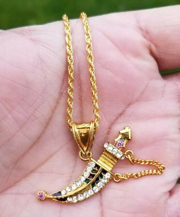Punjabi Sikh Kirpan Pendant Gold Plated Necklace Adjustable Chain Panjabi UK New Gift