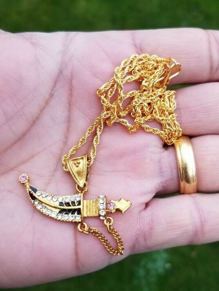 Punjabi Sikh Kirpan Pendant Gold Plated Necklace Adjustable Chain Panjabi UK New Gift