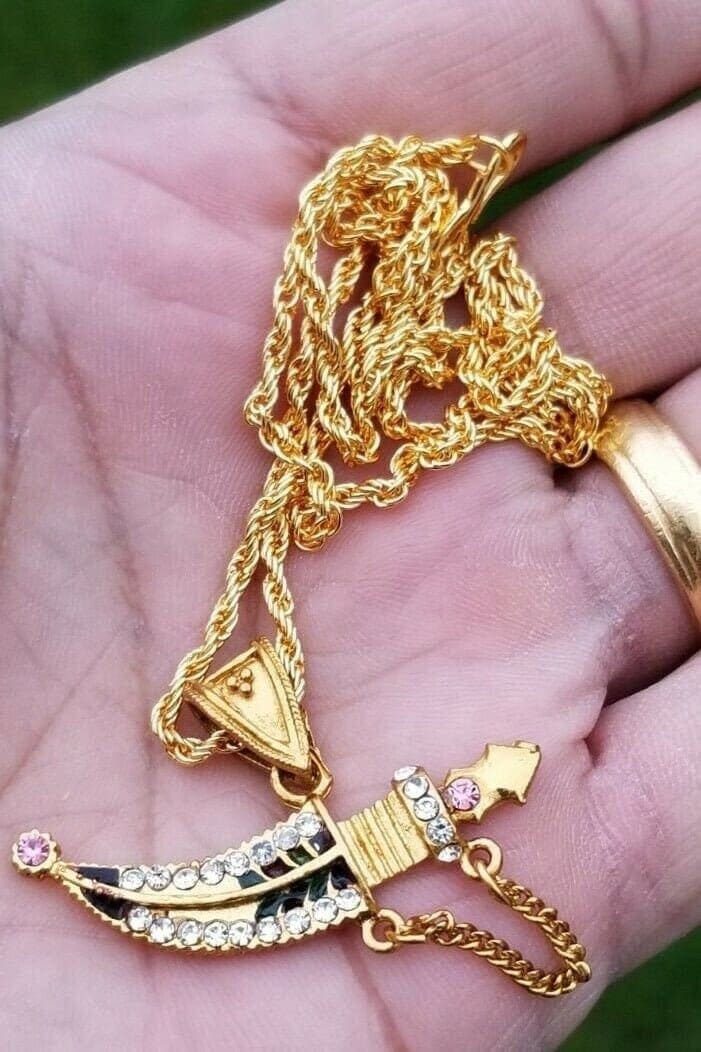 Punjabi Sikh Kirpan Pendant Gold Plated Necklace Adjustable Chain Panjabi UK New Gift