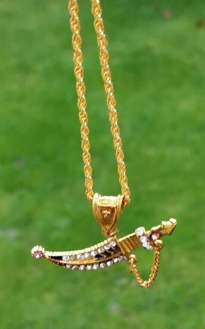Punjabi Sikh Kirpan Pendant Gold Plated Necklace Adjustable Chain Panjabi UK New Gift