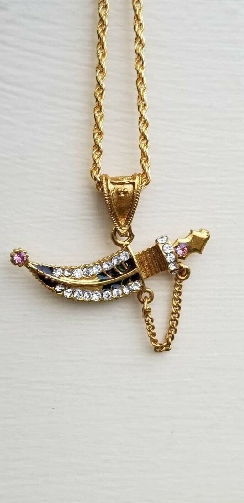 Punjabi Sikh Kirpan Pendant Gold Plated Necklace Adjustable Chain Panjabi UK New Gift