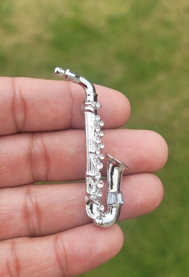Saxophone brooch vintage look queen music broach gold silver plated pin k38 new