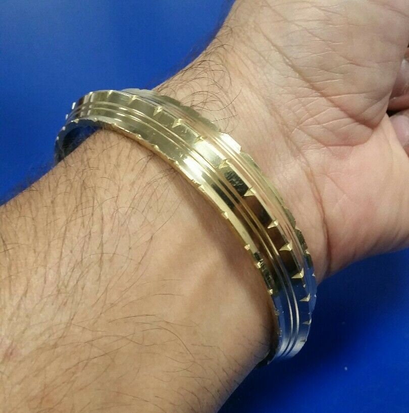 Sikh singh 5 lines cuts pure brass 22 ct gold look khalsa hindu healing kara b4