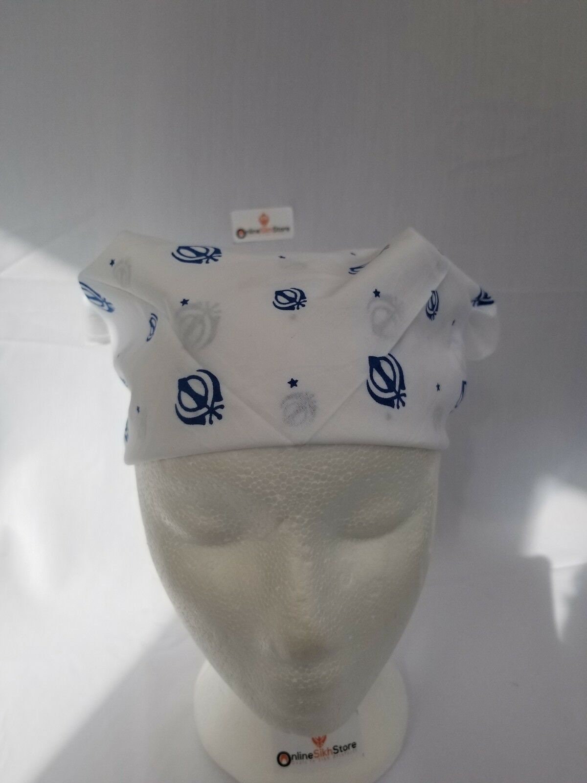 White Blue Khanda Rumal Sikh Head Wrap Bandana Punjabi Cloth Handkerchief UK