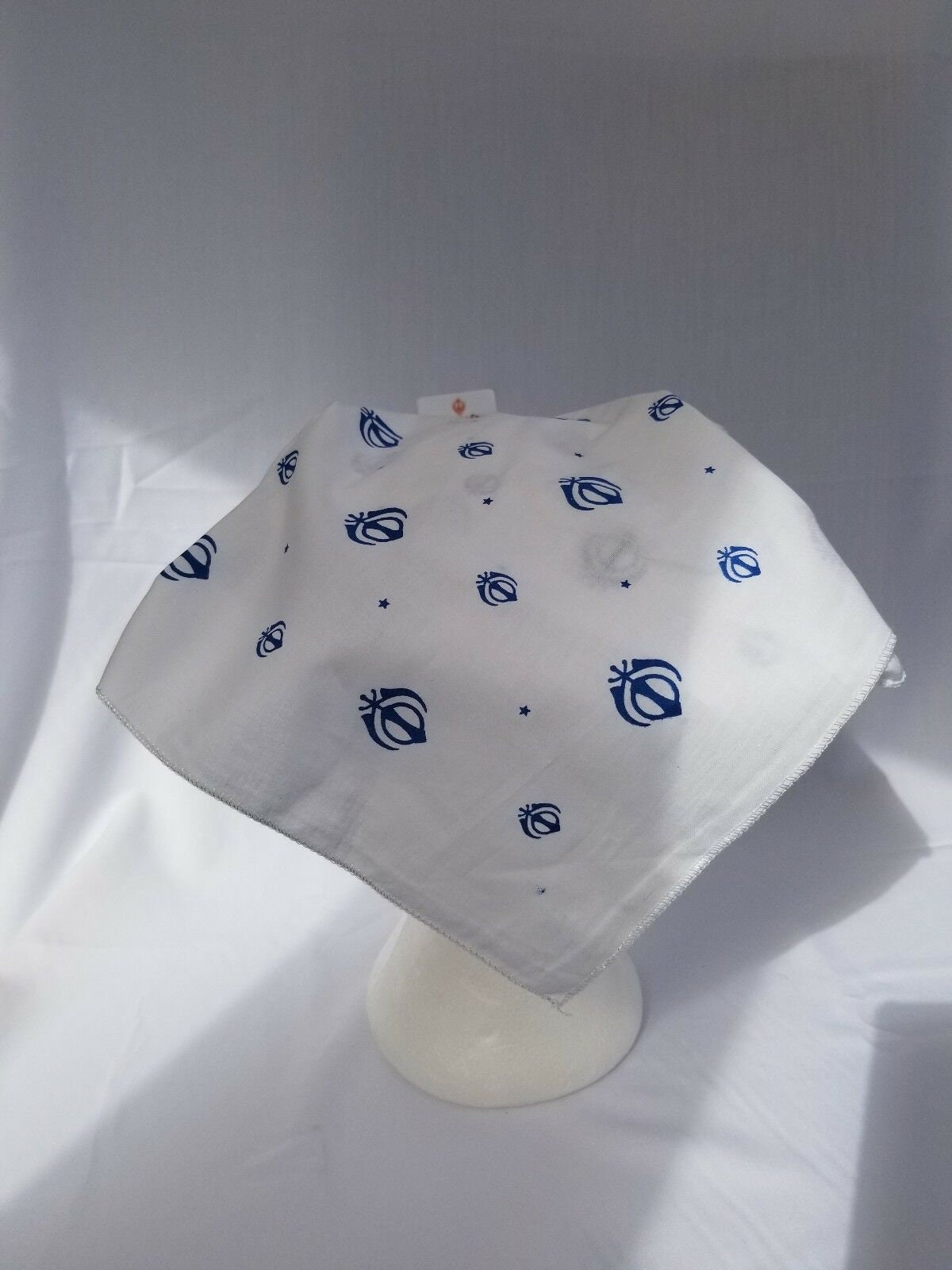White Blue Khanda Rumal Sikh Head Wrap Bandana Punjabi Cloth Handkerchief UK