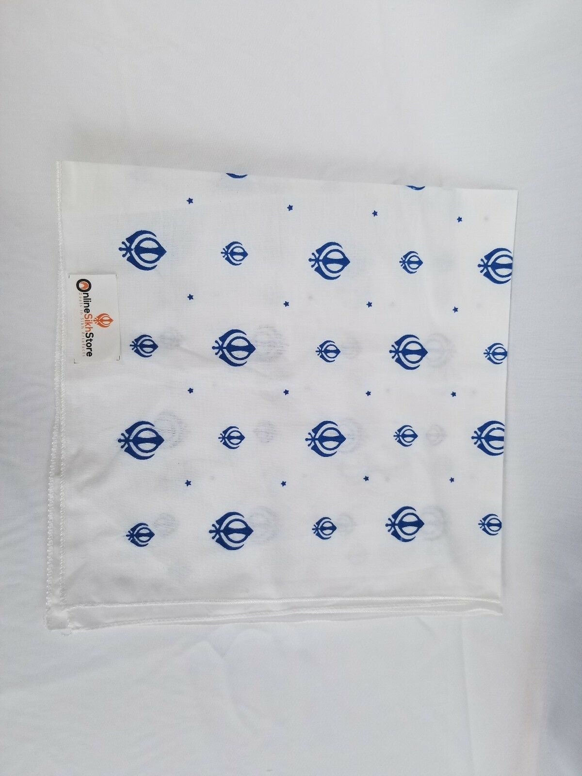 White Blue Khanda Rumal Sikh Head Wrap Bandana Punjabi Cloth Handkerchief UK