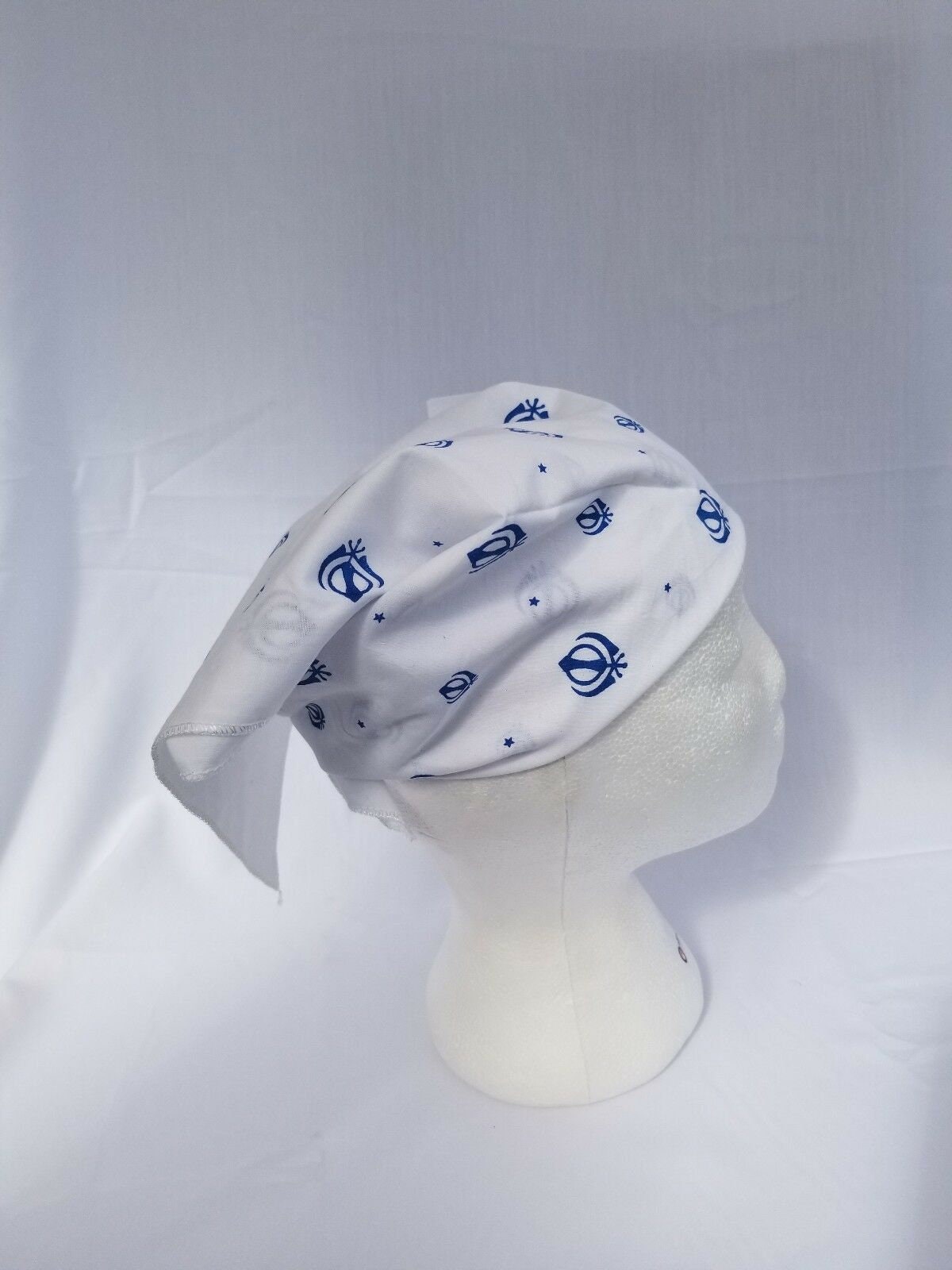 White Blue Khanda Rumal Sikh Head Wrap Bandana Punjabi Cloth Handkerchief UK