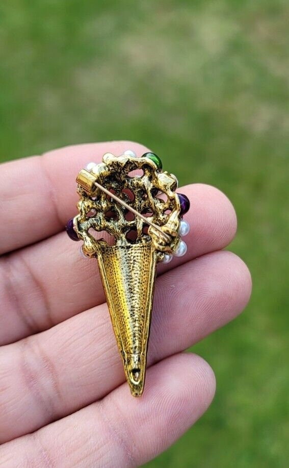 Ice Cream cone brooch celebrity vintage look gold plated design pin broach k13R