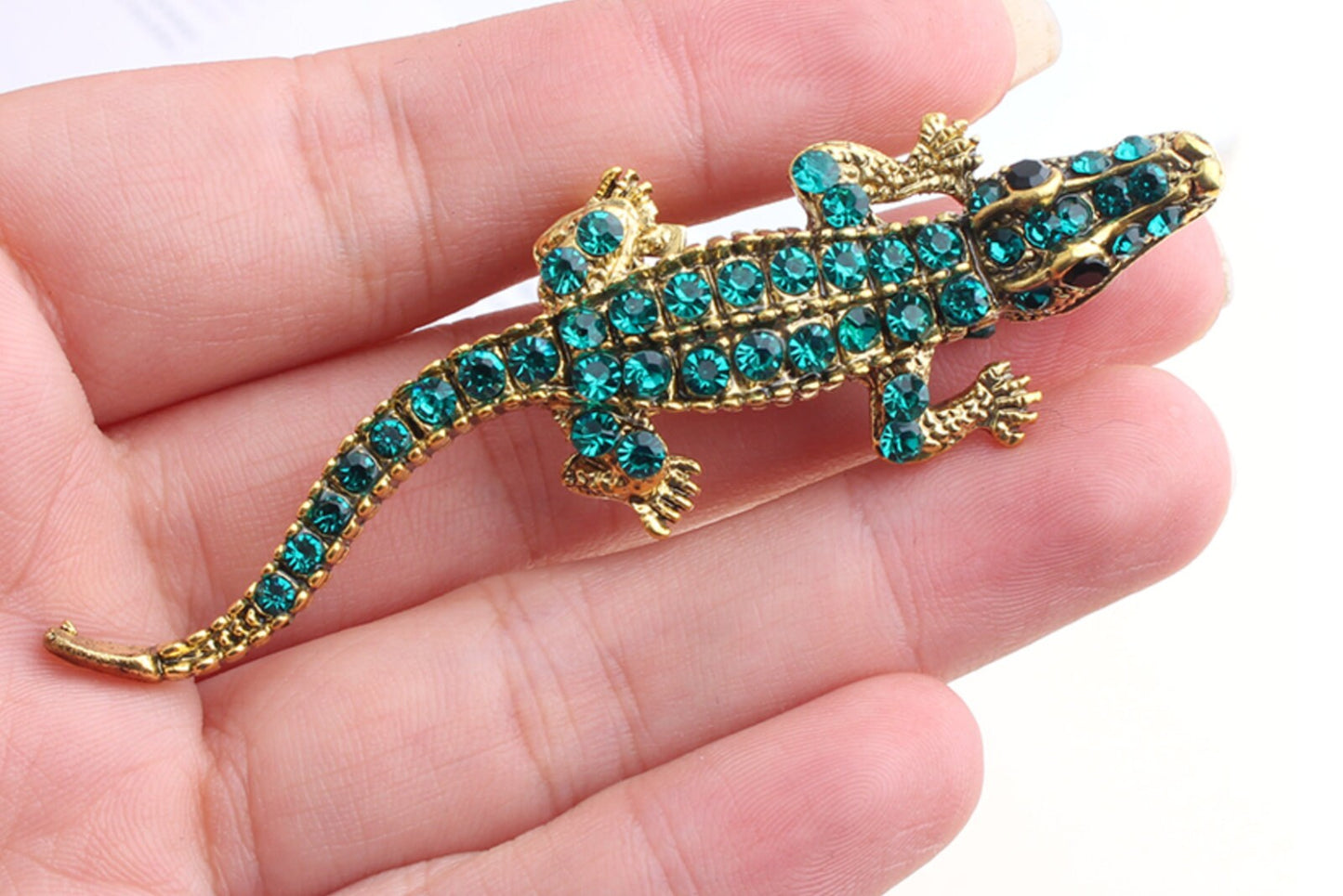 Crocodile Designer Brooch Vintage Look Gold Plated Celebrity Broach Pin K40 New