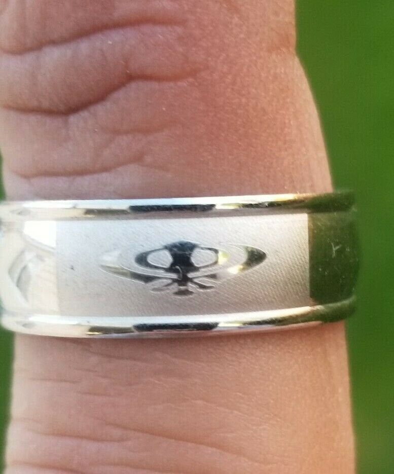 Silver plated khanda ring engraved fashion sikh singh kaur khalsa challa h26