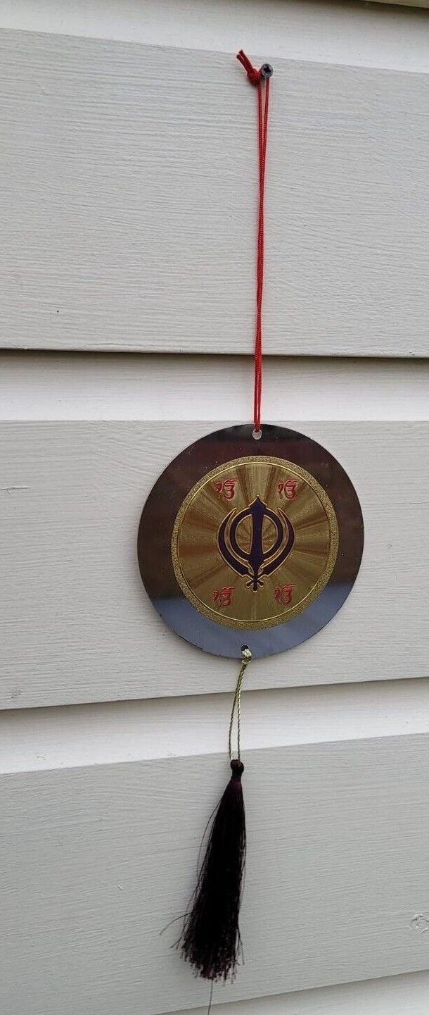 Cd khanda ik onkar khalsa car rear mirror hanging sikh guru photo ornament rr5