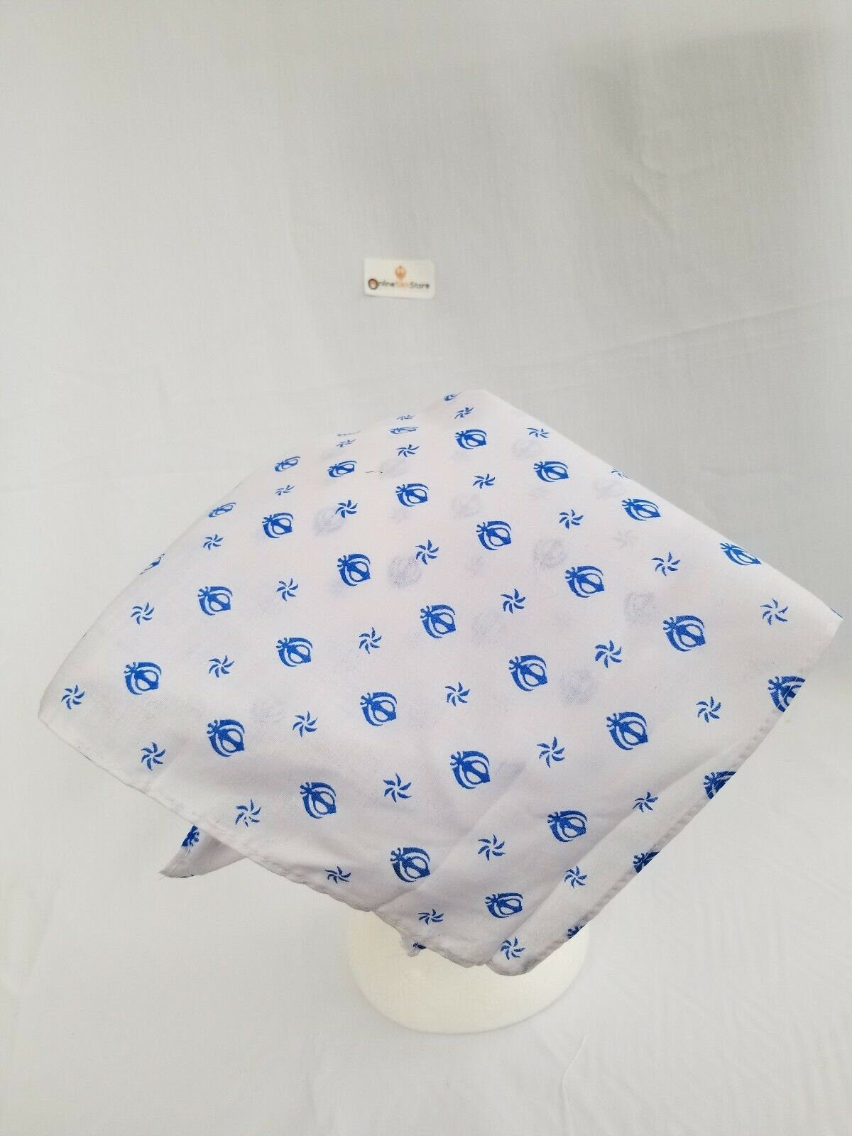 Sikh punjabi kaur white blue khanda bandana head wrap gear rumal handkerchief