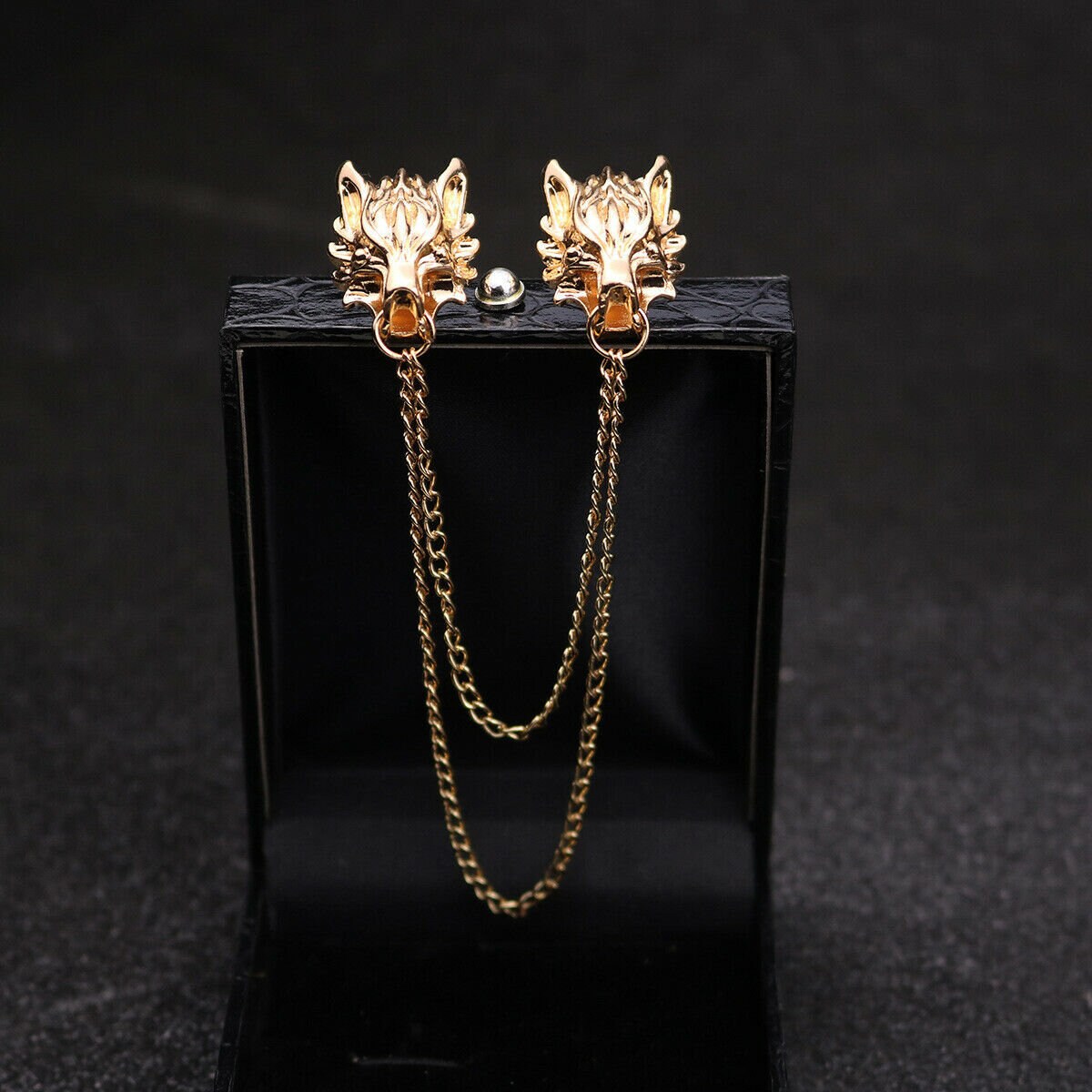 Stunning 22ct gold plated vintage look wolf collar chain christmas brooch pin d2