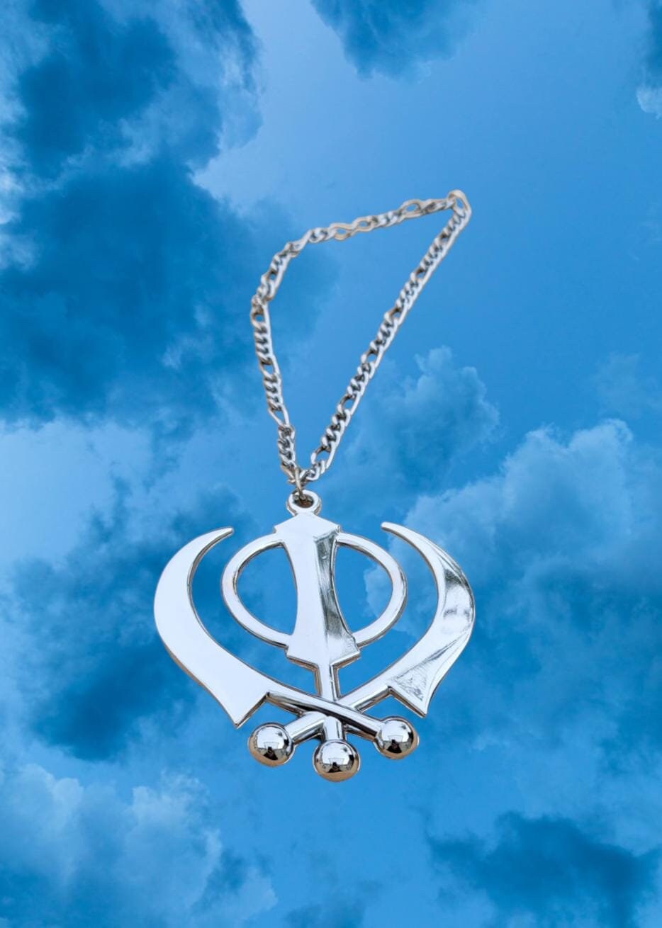 Large stainless steel punjabi sikh large khanda pendant car rear mirror hanging