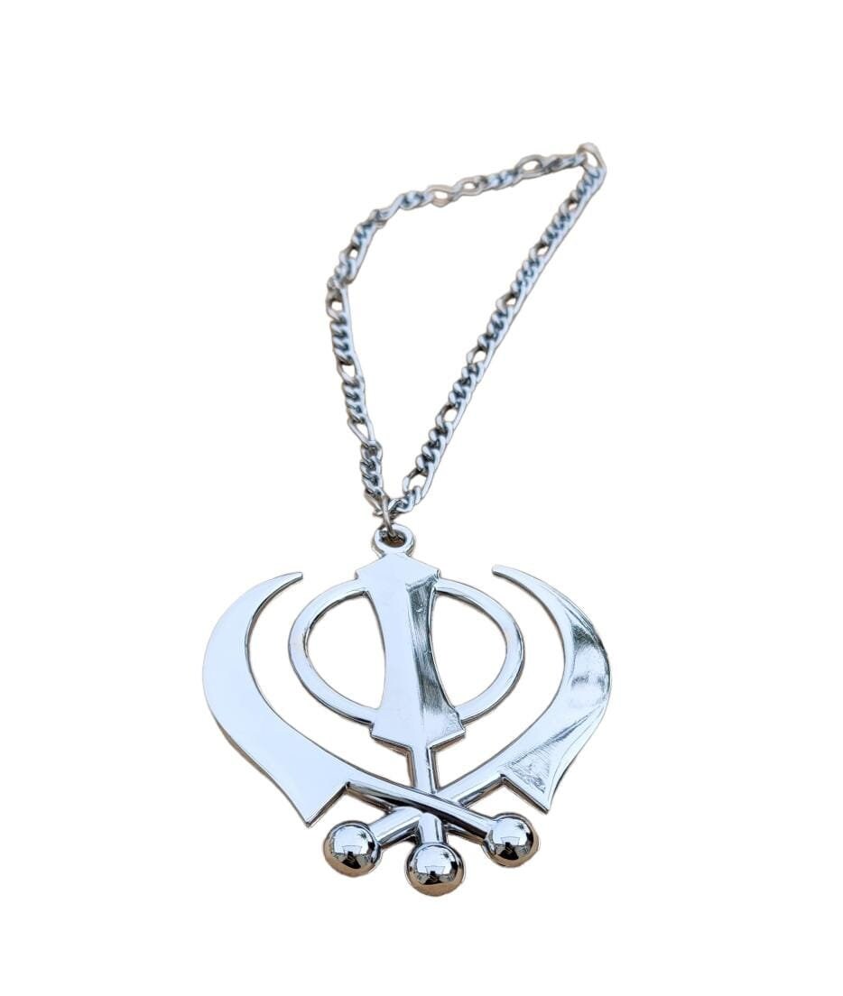 Large stainless steel punjabi sikh large khanda pendant car rear mirror hanging